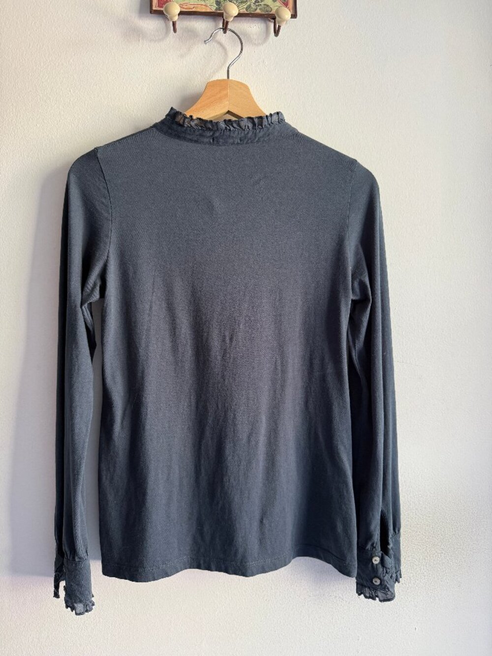 Lilla P Ruffled Mock Neck Button-Front Henley Top - Picture 6 of 6
